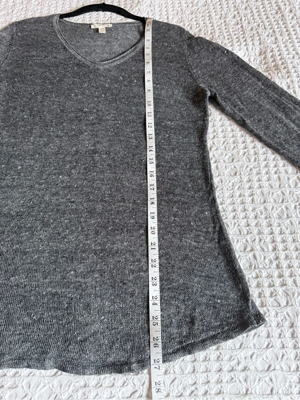 Eileen Fisher Linen Petite Sweater V-Neck Dark Gray Marled Pullover Women's SP